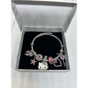 🎀 Hello Kitty Pink Charm Bracelet | Silver Tone Cable Bangle | Gift Ready 🎀